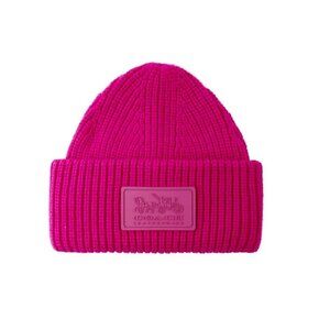 COACH ribbed knit cuffed women's beanie winter hat - Pink